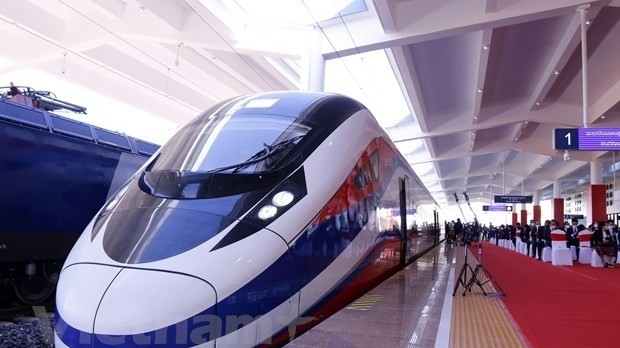 The railway linking Laos and China, also the first high-speed railway in Laos, was put into operation at a ceremony held on December 3. (Photo: VNA)