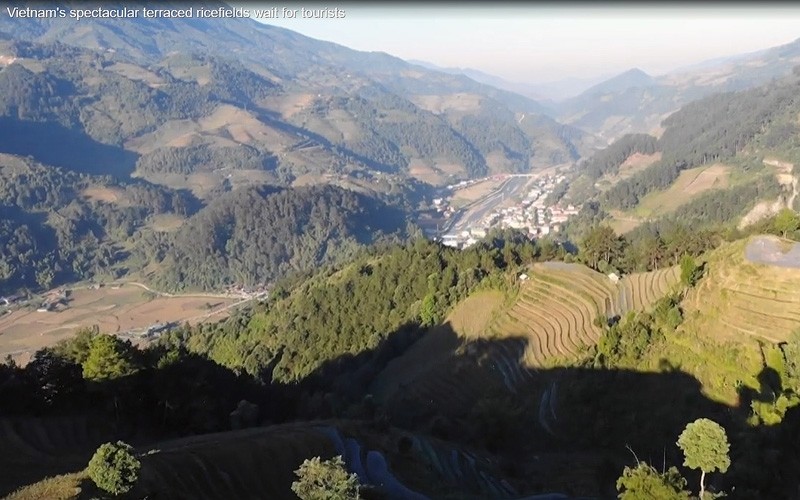 An image of Mu Cang Chai terraced fields from the clip by AFP. (Photo taken from the clip)