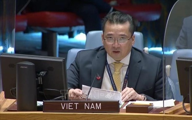 Chargé d'Affaires of Vietnam to the United Nations Ambassador Pham Hai Anh speaks at the event. (Photo: VNA)