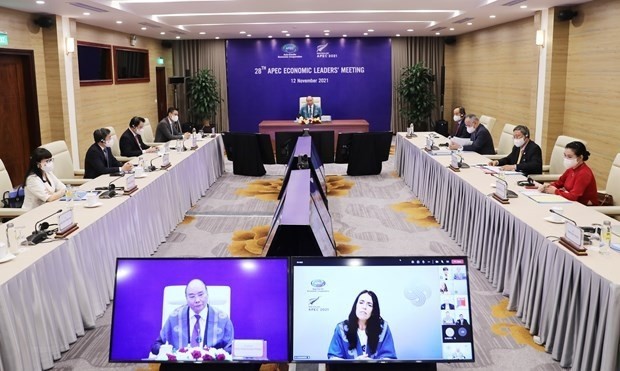 Vietnamese President Nguyen Xuan Phuc attends the 28th APEC Economic Leaders’ Meeting (AELM) via videoconference (Photo: VNA)