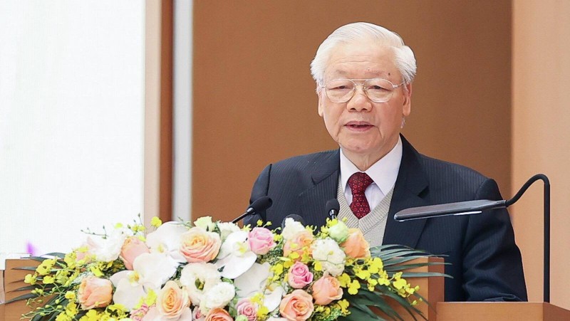 General Secretary Nguyen Phu Trong speaking at the conference (Photo: VGP)