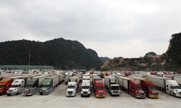 As of January 8, a total of 3,609 container trucks had been stuck at northern border gates, down 2,150 from late December. (Photo: VNA)