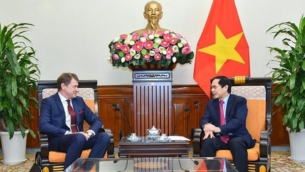 Foreign Minister Bui Thanh Son (right) receives Belarusian Deputy FM Mikalai Barysevich. (Photo: VNA)