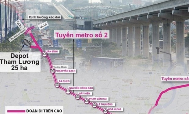 Metro Line No. 2 will connect Ben Thanh Market in District 1 and Tham Luong Depot in District 12. (Photo: nhadautu.vn)