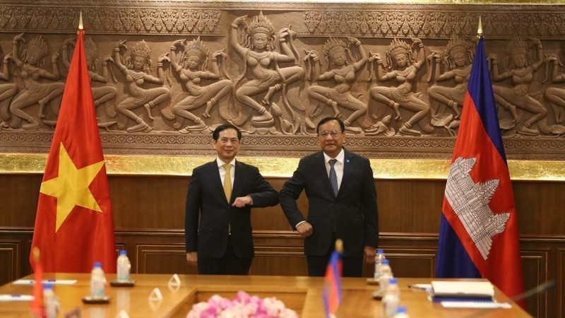 Minister of Foreign Affairs Bui Thanh Son and his Cambodian counterpart Prak Sakhonn (Photo: VNA)