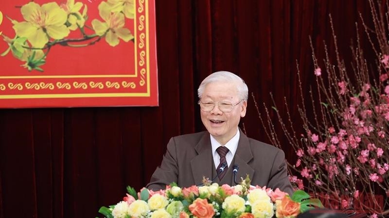 Party General Secretary Nguyen Phu Trong extends Tet greetings to Party committee, administration and people of Bac Ninh province. (Photo: NDO)