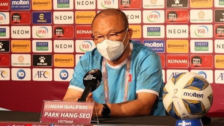 Vietnam head coach Park Hang-seo speaks at a press briefing in Melbourne, Australia on Wednesday. (Photo: VFF)