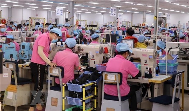 Employees work at shoe factory for exports at Vinh Hoa Hung Nam Industrial Zone in Kien Giang province’s Go Quao district. (Photo: VNA)