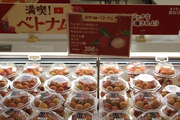 Vietnamese lychee sold at AEON Lake Town supermarket in Saitama (Japan). (Photo: VNA)