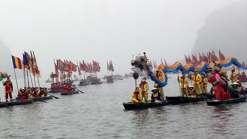 Water procession at Tam Chuc Pagoda Festival in 2022.