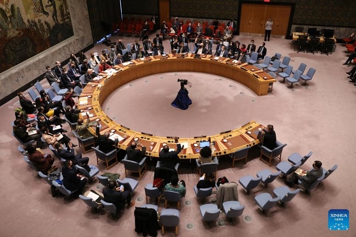 The United Nations Security Council votes on a draft resolution requesting a UN General Assembly emergency session on Ukraine at the UN headquarters in New York, on Feb. 27, 2022. (Photo: Xinhua)
