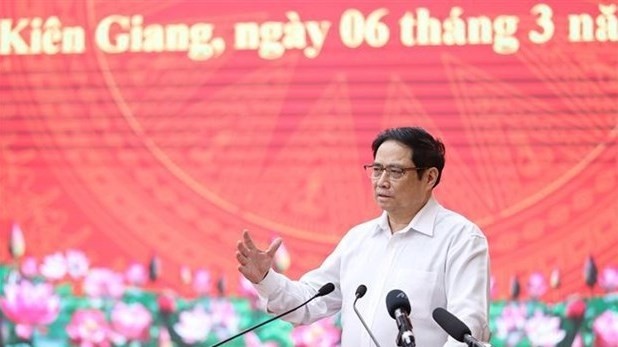 Prime Minister Pham Minh Chinh speaking at the meeting (Photo: VNA)