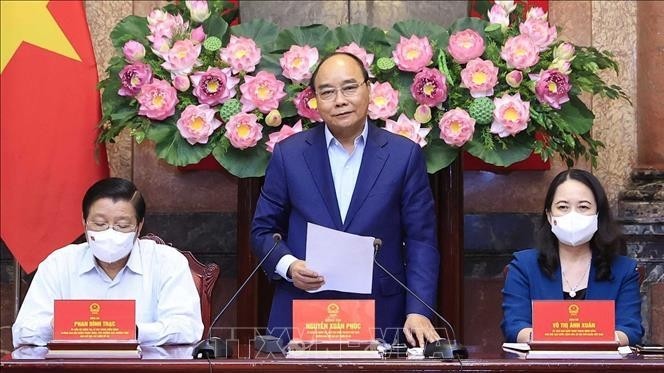 President Nguyen Xuan Phuc speaking at the meeting (Photo: VNA)