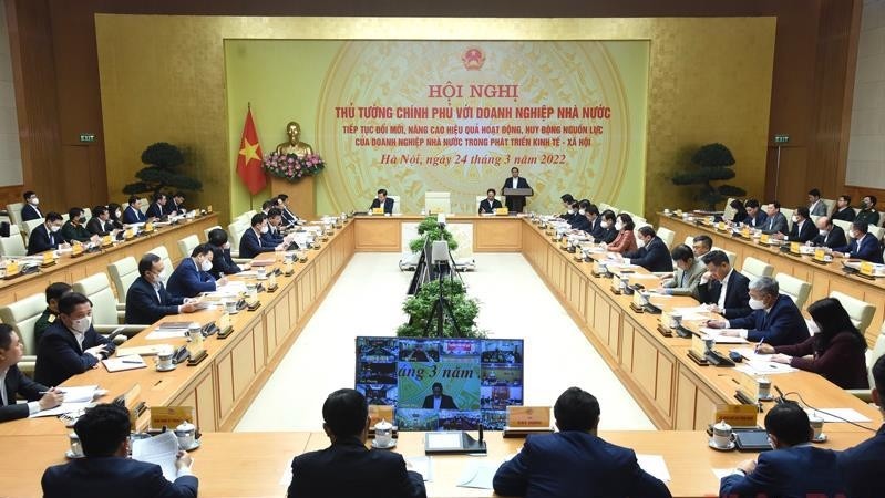 The conference between PM Pham Minh Chinh and State-owned enterprises (Photo: VNA)