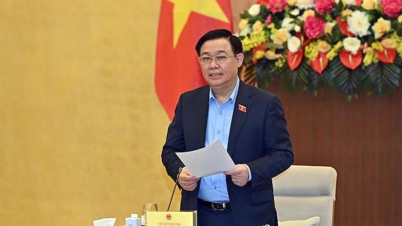 National Assembly Chairman Vuong Dinh Hue at the working session with Ben Tre Province (Photo: Duy Linh)