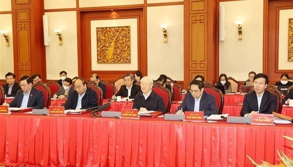 Party General Secretary Nguyen Phu Trong (front, middle) addresses the meeting. (Photo: VNA)
