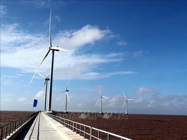 Wind turbines of a plant in the coastal area of Vinh Chau town, Soc Trang province. (Photo: VNA)