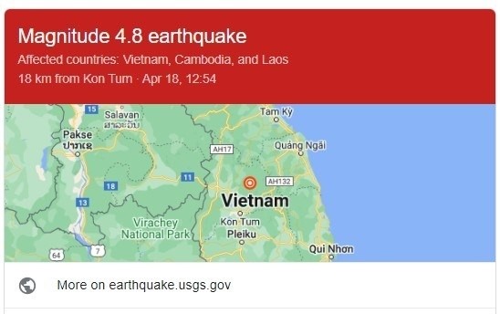A magnitude 4.8 earthquake recorded on April 18. (Photo from Google Search)