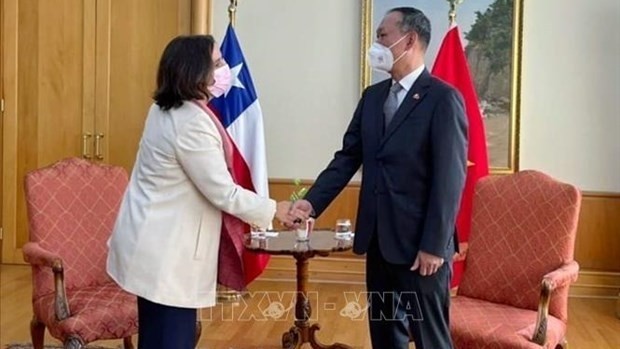 Vietnamese Ambassador to Chile Pham Truong Giang (R) and Chilean Foreign Minister Antonia Urrejola Noguera (Photo: VNA)