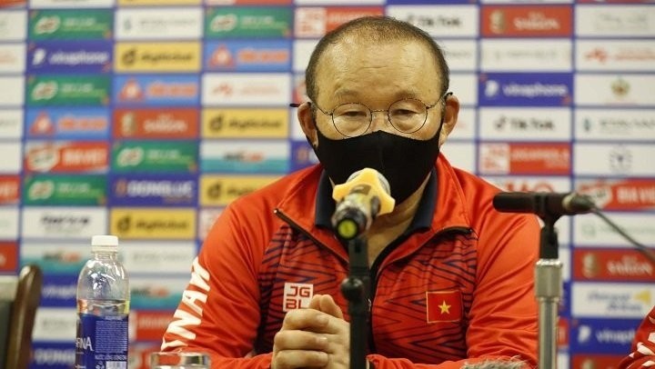 Vietnam U23 head coach Park Hang-seo speaks during a press briefing after their match against Indonesia on May 6. (Photo: NDO)