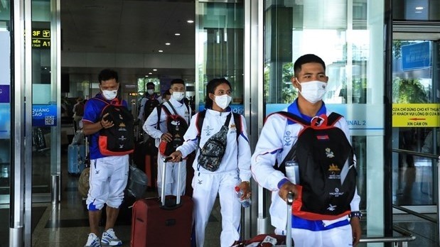 Cambodia's kickboxing team arrive in Vietnam (Photo: VNA)