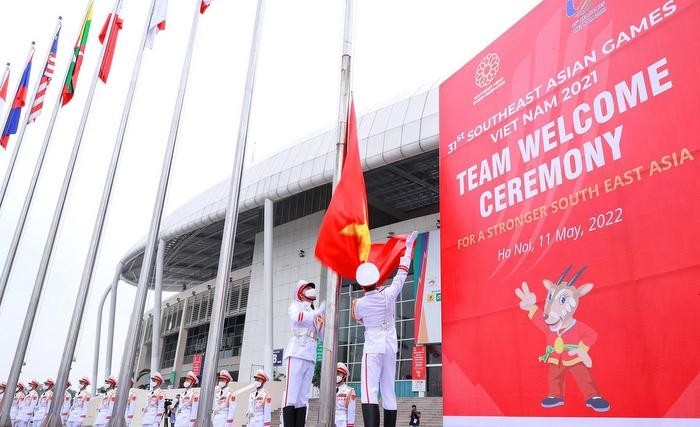 SEA Games 31's flag-raising ceremony takes place at Hanoi's My Dinh National Stadium on May 11. (Photo: NDO)