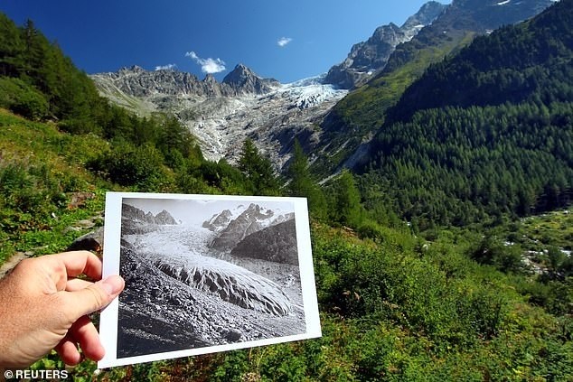 The Trient Glacier observed in August 2019, compared with a photograph taken at the same location in 1891.