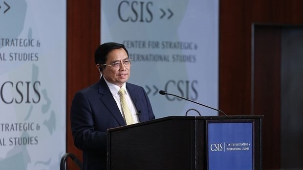 Prime Minister Pham Minh Chinh speaks at the Centre for Strategic and International Studies (CSIS). (Photo: VNA) 