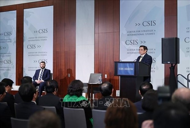 Prime Minister Pham Minh Chinh delivers a speech at the Centre for Strategic and International Studies (CSIS) (Photo: VNA)