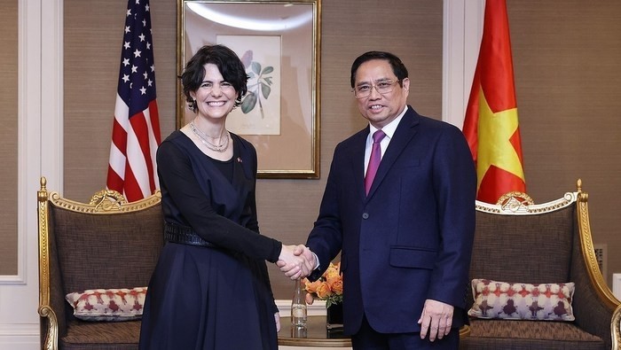 PM Pham Minh Chinh receives Deputy Mayor of International Affairs for Los Angeles Nina Hachigian. (Photo: VNA)
