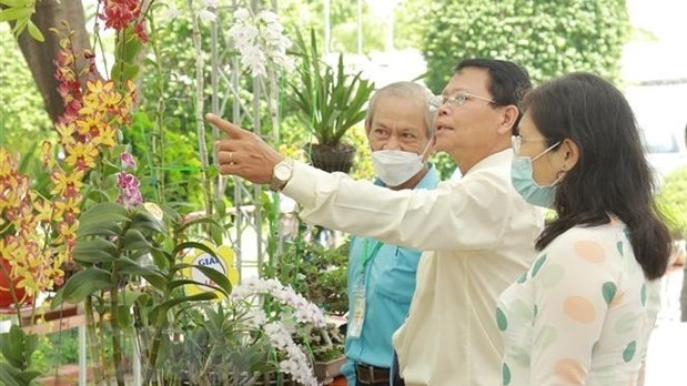 Delegates visit the exhibition area of ​​works participating in the Orchid-bonsai contest in Thu Duc city. (Photo: VNA)