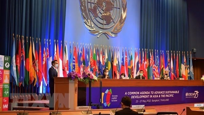 Deputy PM Vu Duc Dam speaking at the opening of the ESCAP’s 78th session. (Photo: VNA)