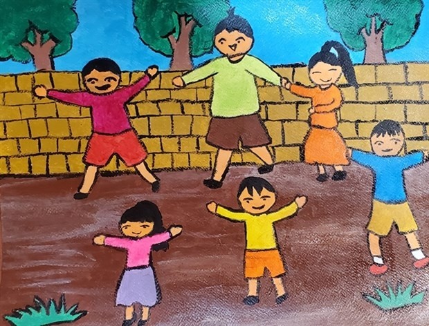 The Children's Day, a colour painting by Nguyen Thi Thanh Van, from the Hope Village in Da Nang (Photo: VNA)