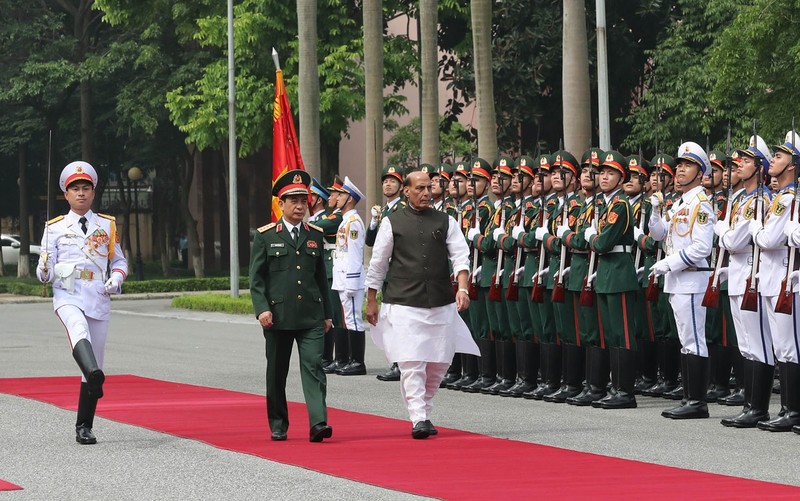 At a welcome ceremony for Indian Defence Minister Rajnath Singh in Hanoi 