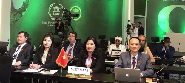 The Vietnamese National Assembly's delegation at the IPU Global Conference of Young Parliamentarians. (Photo: VNA)