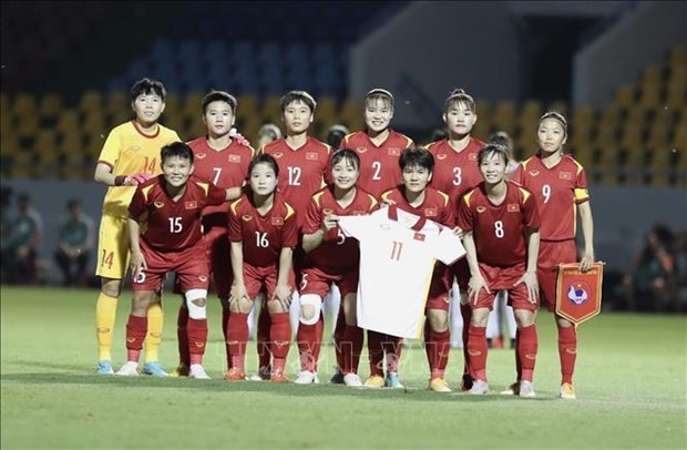 The Vietnamese female football players (Photo: VNA)