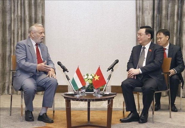 NA Chairman Vuong Dinh Hue (right) receives President of the Hungary-Vietnam Friendship Association Botz László. (Photo: VNA)