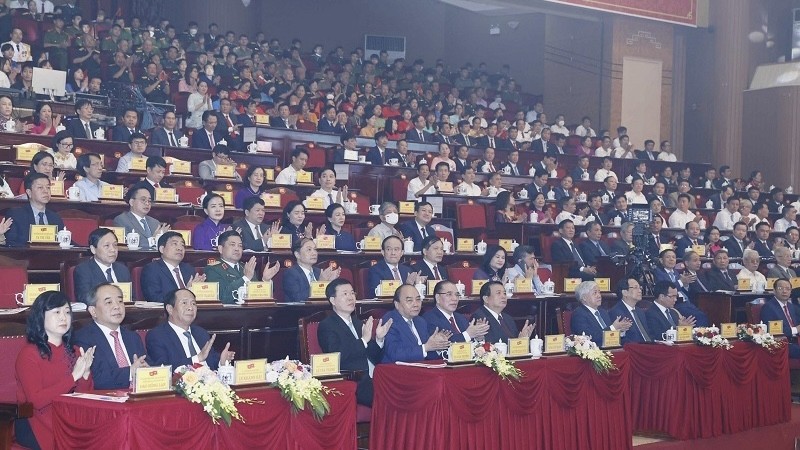 Leaders at the ceremony marking late Party General Secretary  Nguyen Van Cu’s 110th birthday. (Photo: VNA)