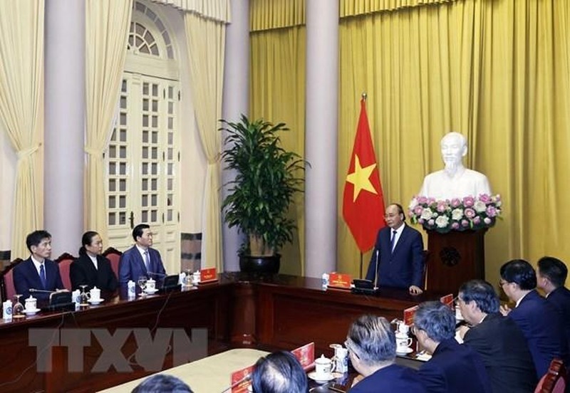 President Nguyen Xuan Phuc speaks at the reception. (Photo: VNA)