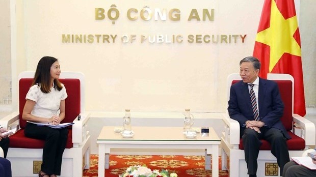 At the meeting between Minister of Public Security To Lam and the new UN Resident Coordinator in Vietnam, Pauline Tamesis (Photo: VNA)