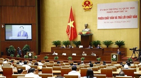 NA Chairman Vuong Dinh Hue addresses the session (Photo: VNA)