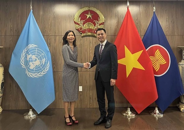 Newly-appointed UN Resident Coordinator in Vietnam Pauline Tamesis (L) and Ambassador Dang Hoang Giang, Permanent Representative of Vietnam to the UN (Photo: VNA) 