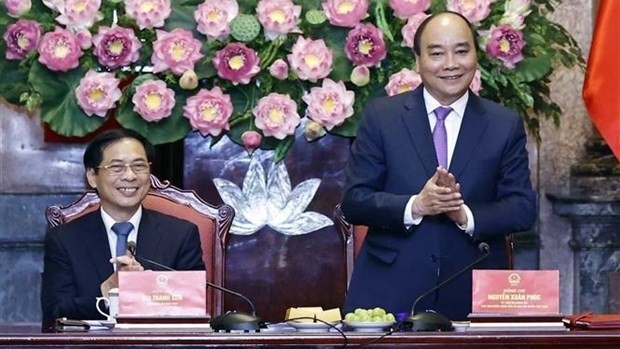 State President Nguyen Xuan Phuc praises the diplomatic sector for its great contributions to national construction and defence (Photo: VNA) 