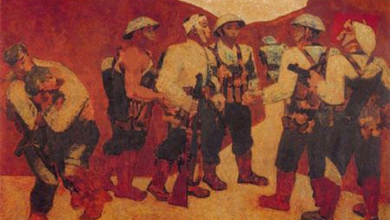 Nguyen Sang's lacquer painting ‘Party admission ceremony in Dien Bien Phu’ 