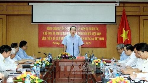 VFF President Nguyen Thien Nhan speaking at the working session (Source: VNA)