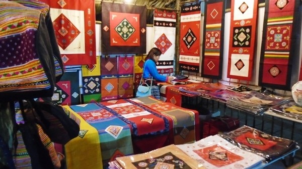 A colourful corner displaying embroidery products of the locals