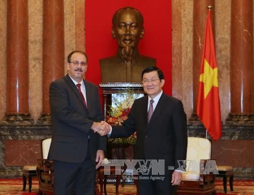 President Truong Tan Sang (right) receives Special Envoy of Cuban President Alejandro Castro Espin. (Credit: VNA)