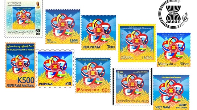 The matching stamp and postmark set of ten ASEAN member countries