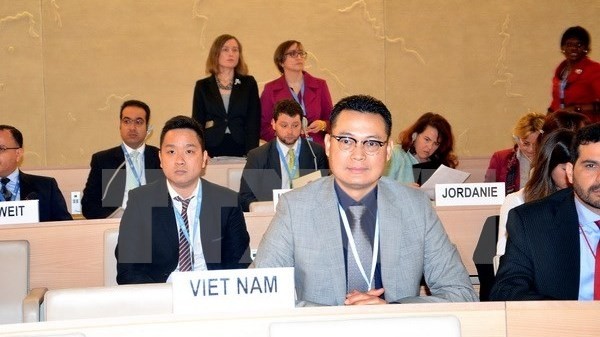 Ambassador Nguyen Trung Thanh speaks at the discussion session of the UN Human Rights Council held on June 30. (Credit: VNA)