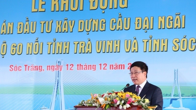 Deputy PM Pham Binh Minh speaks at the launching ceremony. (Credit: VGP)